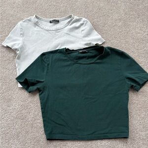 Zara Green and White Cropped T-Shirts